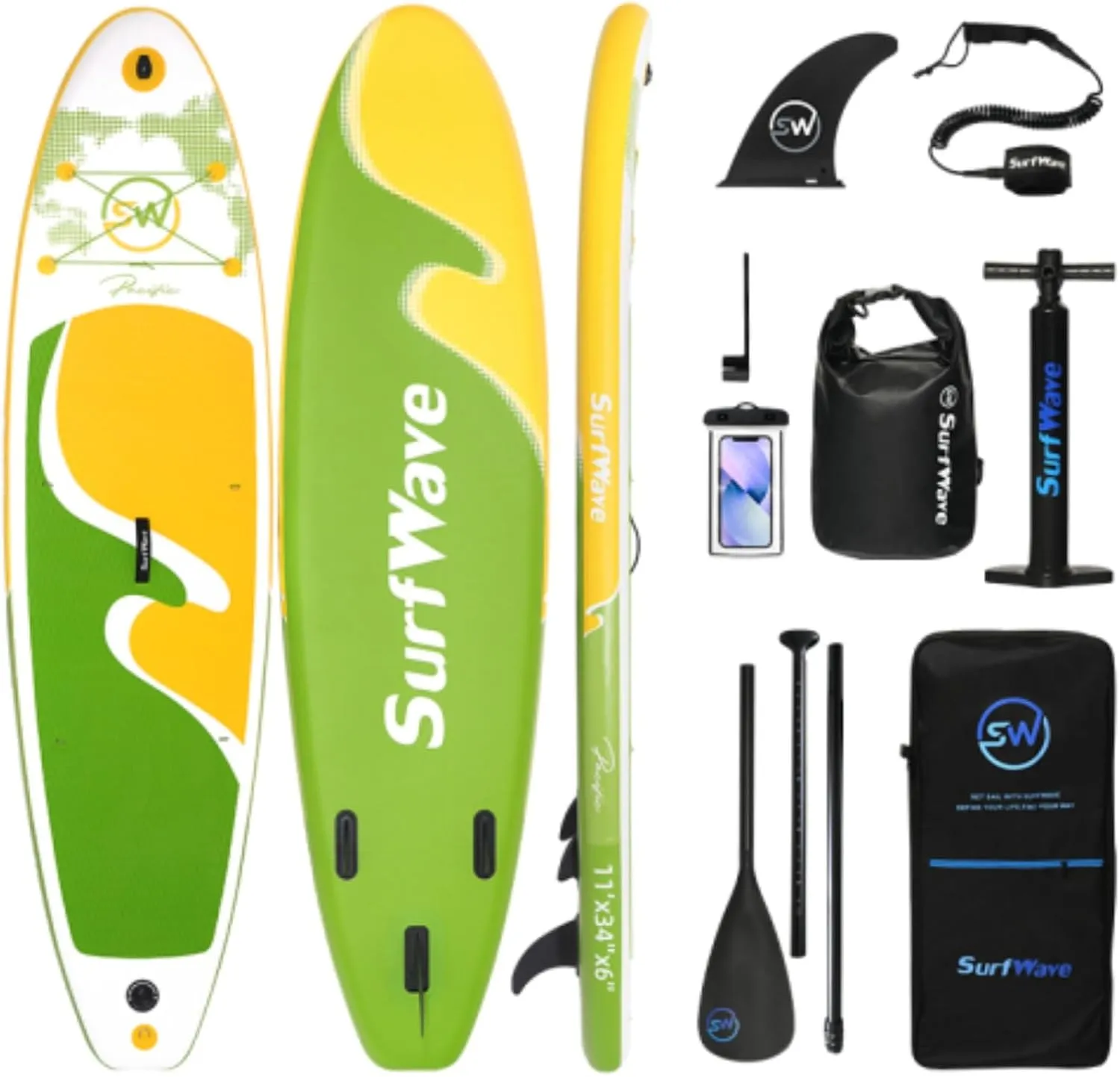 11'x34 x6 Inflatable Stand Up Paddle Board, Surfboard, Surfing Paddle Board, Balance Float Board, Universal Travel Board, PVC Brushed Material, with Accessories