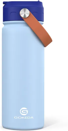 18oz Kids Water Bottle, Insulated Water Bottles with Stickers, 18/8 Stainless Steel Vacuum Leak Proof Straw Cup for School, Gifts for Boys(Light Blue)