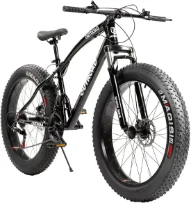 26 Inch Fat Tire Mountain Bike with Dual Disc Brakes, 4 Inch Wide Tires with 21 Speeds Gear, High Carbon Frame, Mountain Bicycle for Men and Women, Front Suspension MTB for Adult Black