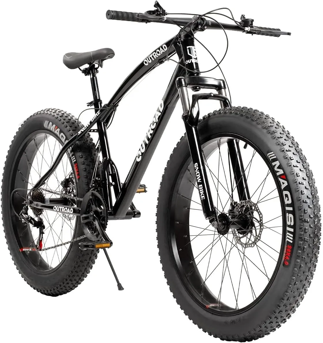 26 Inch Fat Tire Mountain Bike with Dual Disc Brakes, 4 Inch Wide Tires with 21 Speeds Gear, High Carbon Frame, Mountain Bicycle for Men and Women, Front Suspension MTB for Adult Black