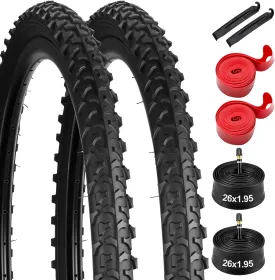 26 x1.9554-559Mountain Bike Replacement Tire,26 x1.95 inch Premium Butyl Rubber Puncture-Resistant Folding Bicycle Tire Compatible with Beach Cruiser and MTB Off-Road Bike,2 Tire Levers,2 Rim Strips