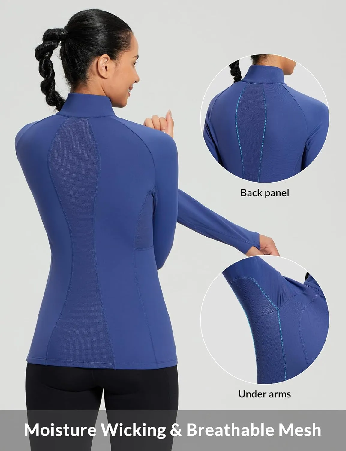 baleaf Women's 1/4 Zip Fleece Pullover Thermal Long Sleeve Shirts Ski Base Layer Top Thumbholes Winter Cold Weather
