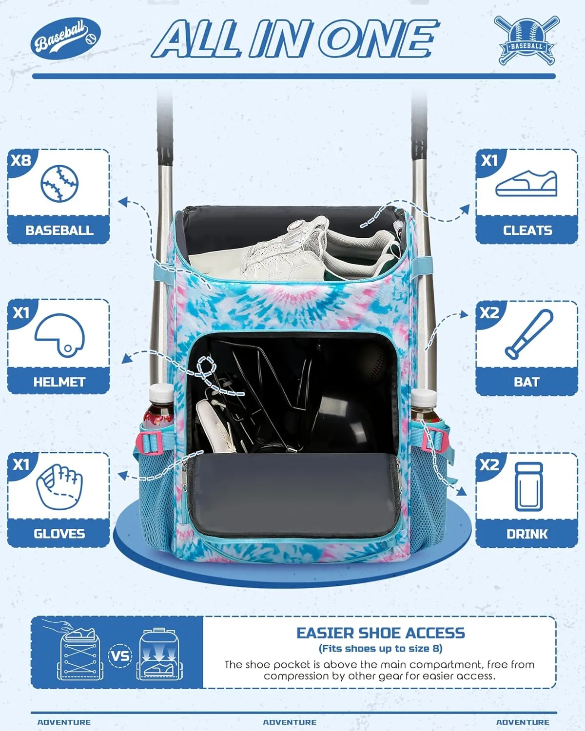 Baseball Softball Gear Bag Backpack for Boys Girls Ages 6-8 8-12 12-14 Large Kids T-Ball Bat Bags with Ventilated Shoe Compartment Baseball Softball Players Stuff Supplies