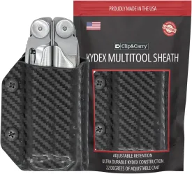 Clip & Carry Kydex Multitool Sheath for The Leatherman Wave and LEATHERMAN Wave Plus - Made in USA - EDC Multi Tool Sheath Holder Holster Cover - Carbon Fiber Black