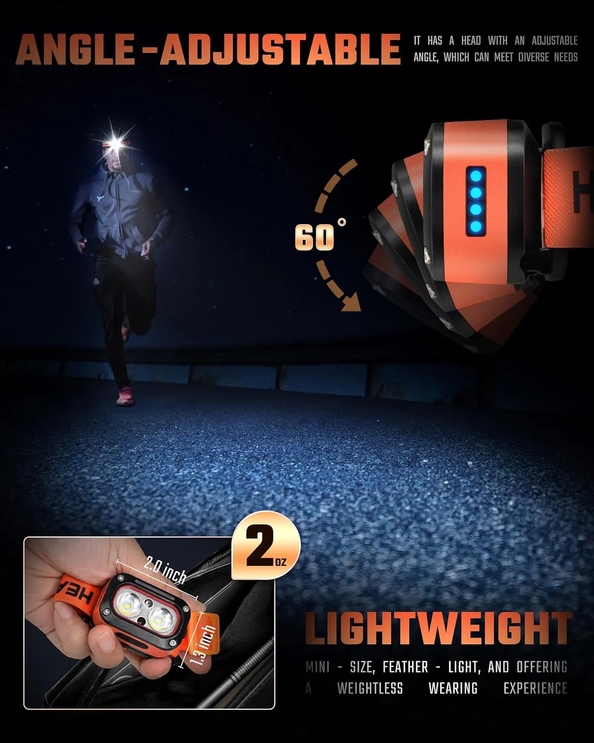 DARKBEAM LED Headlamp High Lumens USB Rechargeable Dual Light Headlight for Hardhat with Motion Sensor, Red Warning Light Up/Down Adjustable, Waterproof Head Lamps for Camping, Car Maintenance