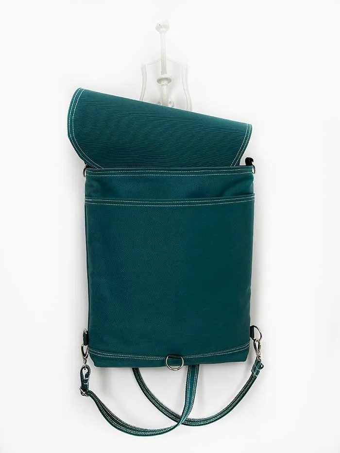 Emerald Green Canvas Flap Backpack Convertible Shoulder Rucksack