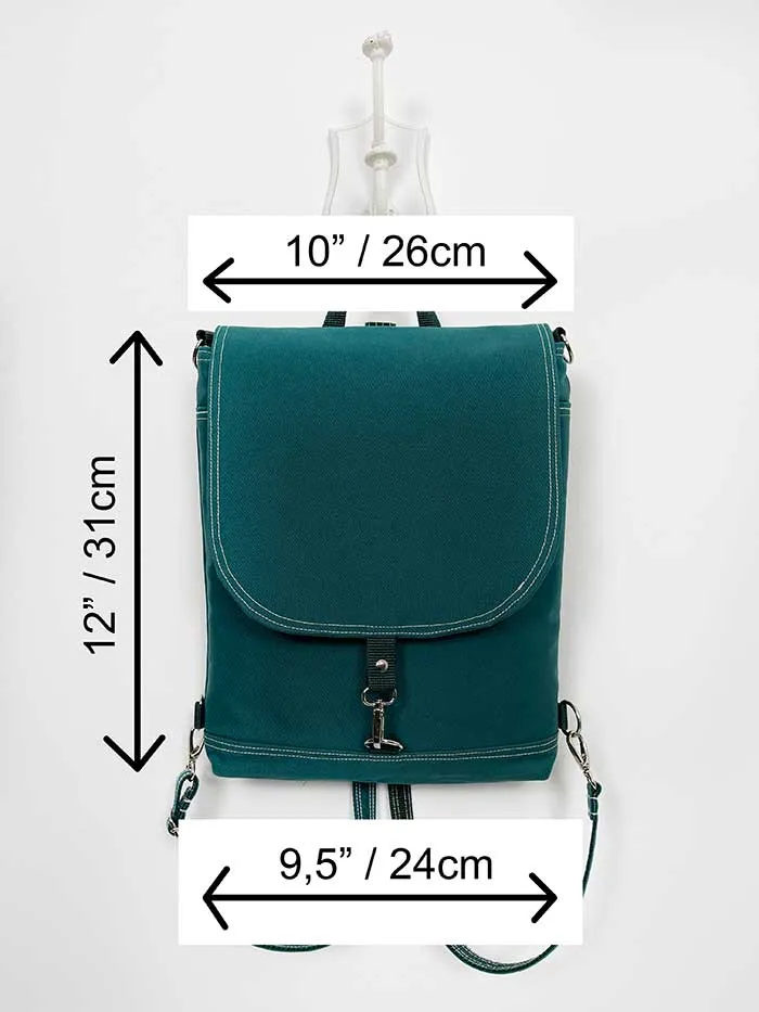 Emerald Green Canvas Flap Backpack Convertible Shoulder Rucksack