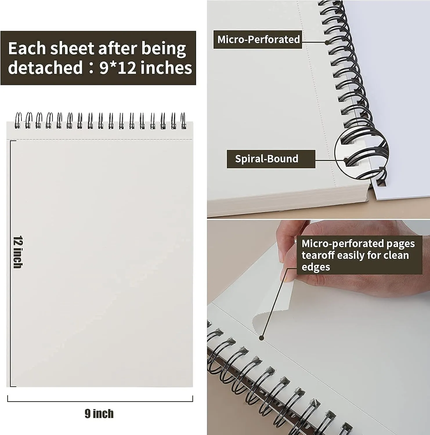 Fuxi 9" x 12" Sketch Book, Top Spiral Bound Sketch Pad, 1 Pack 100 Sheets 68lb/100gsm, Acid Free Art Sketchbook Artistic Drawing Painting Writing Paper for Kids Adults Beginners Artists