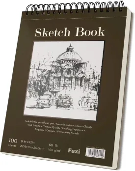 Fuxi 9" x 12" Sketch Book, Top Spiral Bound Sketch Pad, 1 Pack 100 Sheets 68lb/100gsm, Acid Free Art Sketchbook Artistic Drawing Painting Writing Paper for Kids Adults Beginners Artists