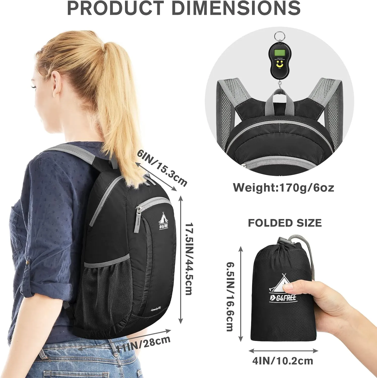 G4Free 16L Hiking Daypack, Lightweight Packable Small Backpack for Travel Camping Outdoor Men Women