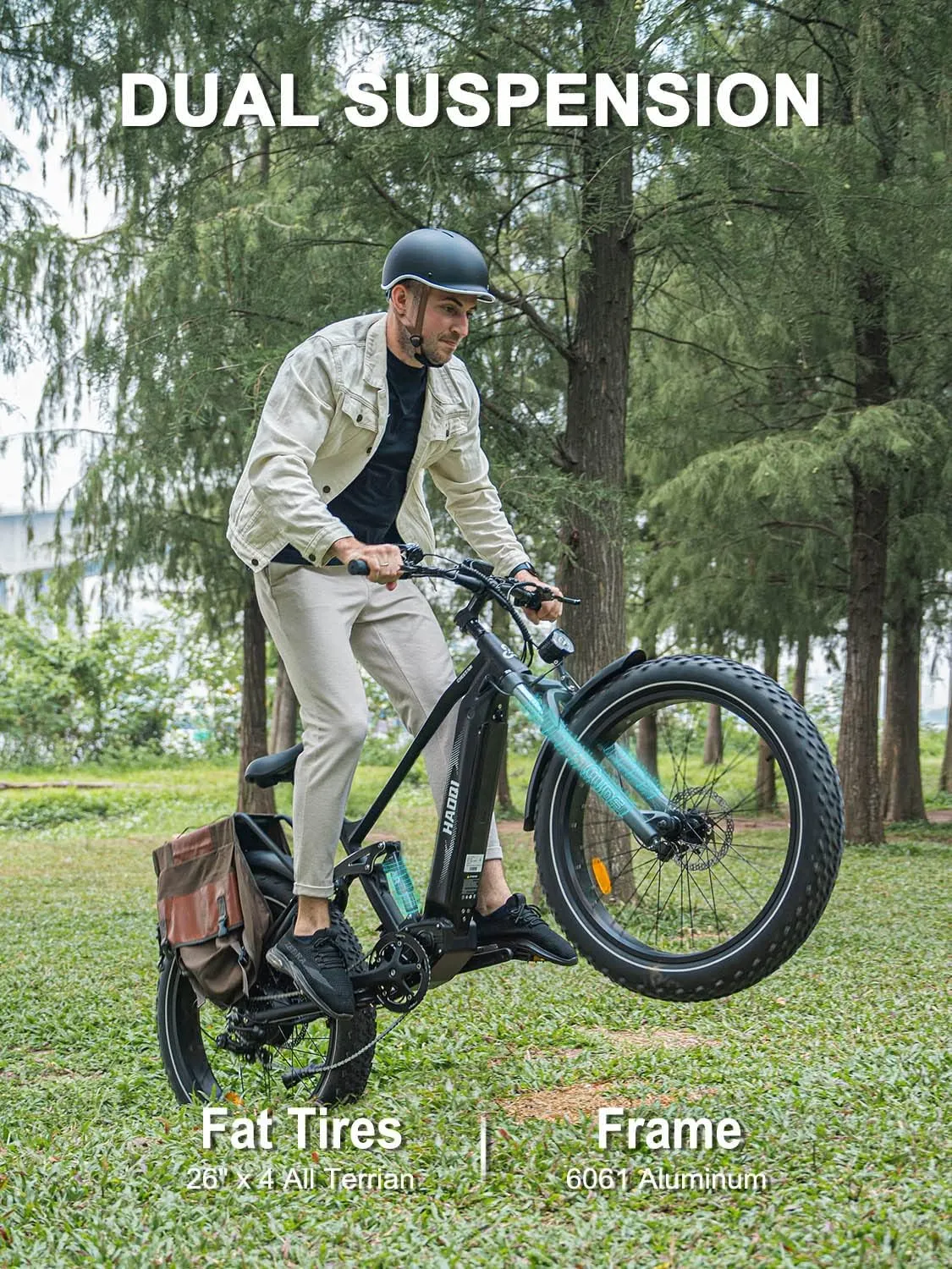 HAOQI Cheetah Electric Bike for Adults, 750W(Peak 1000W) Electric Bike,48V 16AH/25Ah Battery Adult Electric Bicycle,26*4Fat Tire Full Suspension 28MPH Mountain Ebike, 7 Speed Max 85 Miles Range
