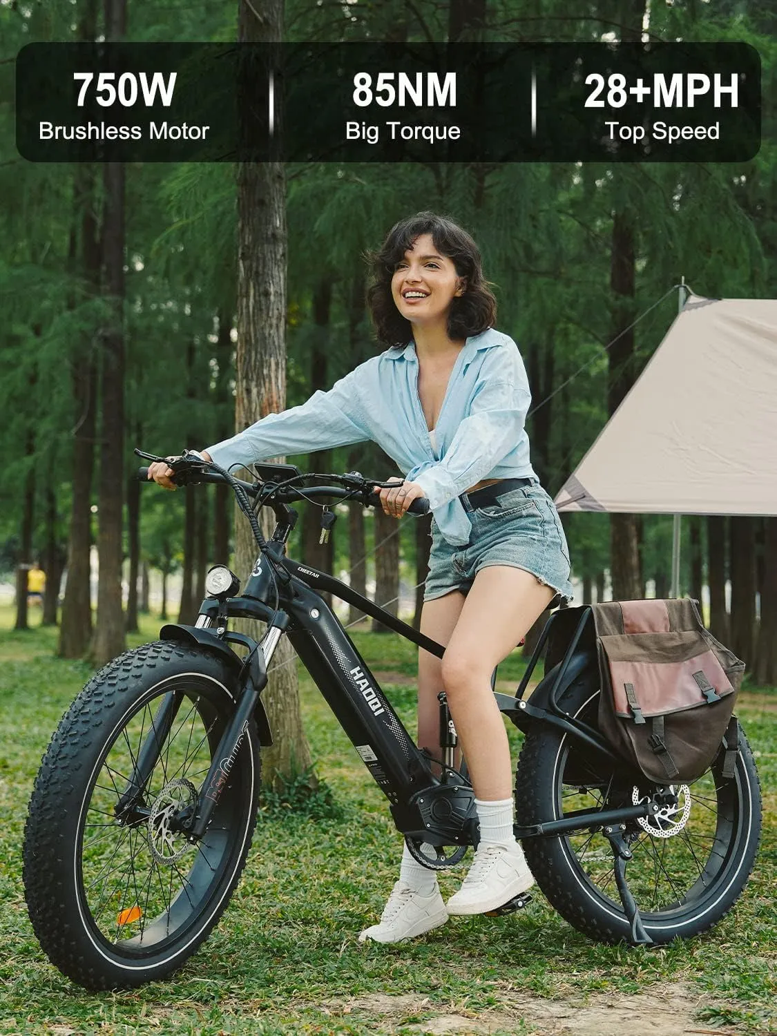 HAOQI Cheetah Electric Bike for Adults, 750W(Peak 1000W) Electric Bike,48V 16AH/25Ah Battery Adult Electric Bicycle,26*4Fat Tire Full Suspension 28MPH Mountain Ebike, 7 Speed Max 85 Miles Range