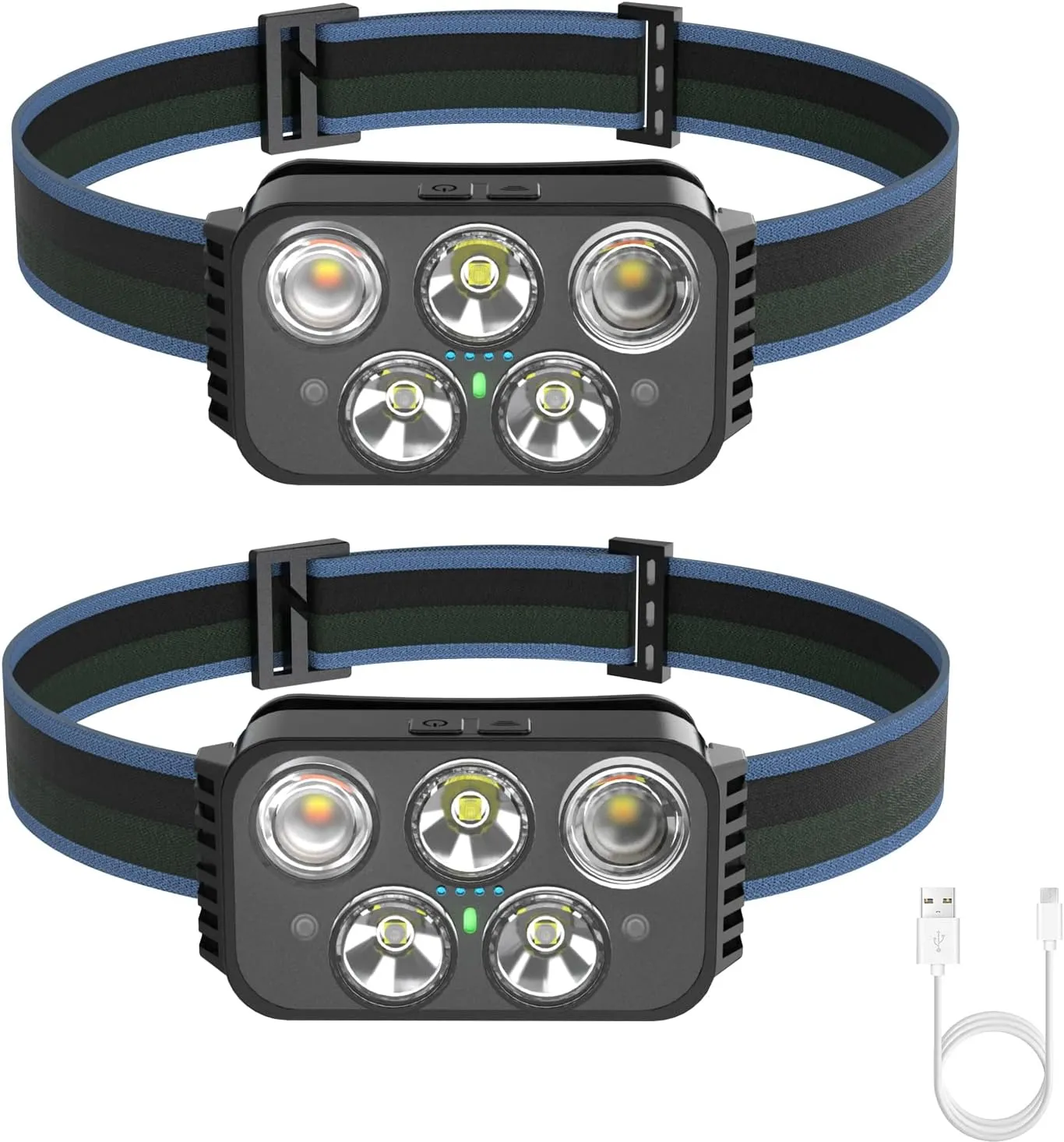 Headlamp Rechargeable, 400 Lumen Super Bright Motion Sensor LED Headlamps, Waterproof Head Flashlights with White Red Light, 6 Modes Headlamp Flashlight for Camping Cycling Running-2 Pack