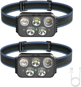 Headlamp Rechargeable, 400 Lumen Super Bright Motion Sensor LED Headlamps, Waterproof Head Flashlights with White Red Light, 6 Modes Headlamp Flashlight for Camping Cycling Running-2 Pack