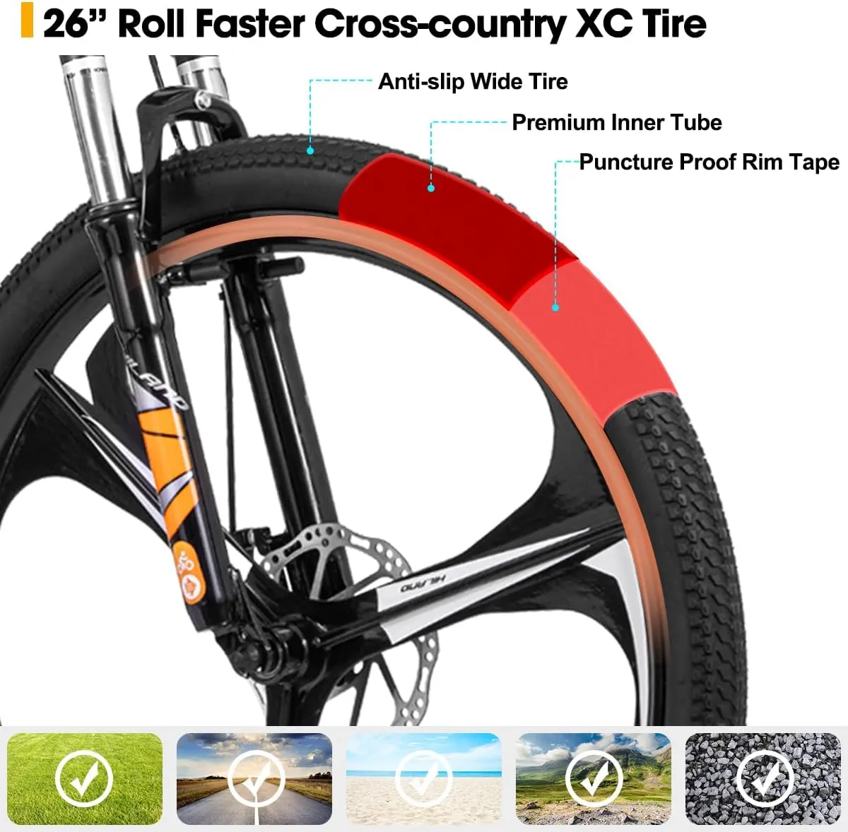 HILAND Mountain Bike, 3/6/Multi-Spokes, 21 Speeds Drivetrain, Aluminum Frame 26 Inch Wheels, Disc-Brake Bike for Men Women Men's MTB Bicycle