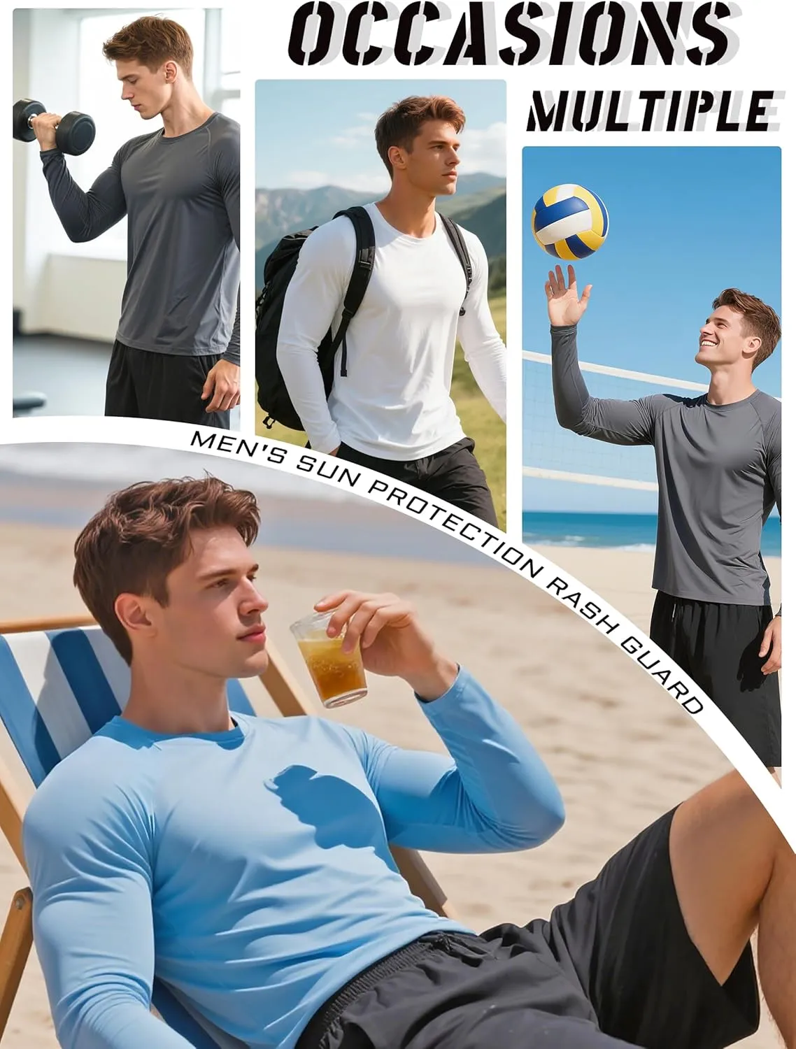 KEFITEVD Men's UV Sun Protection UPF 50  Shirts Long Sleeve Rash Guard Workout Quick Dry Shirt for Hiking Fishing Swimming