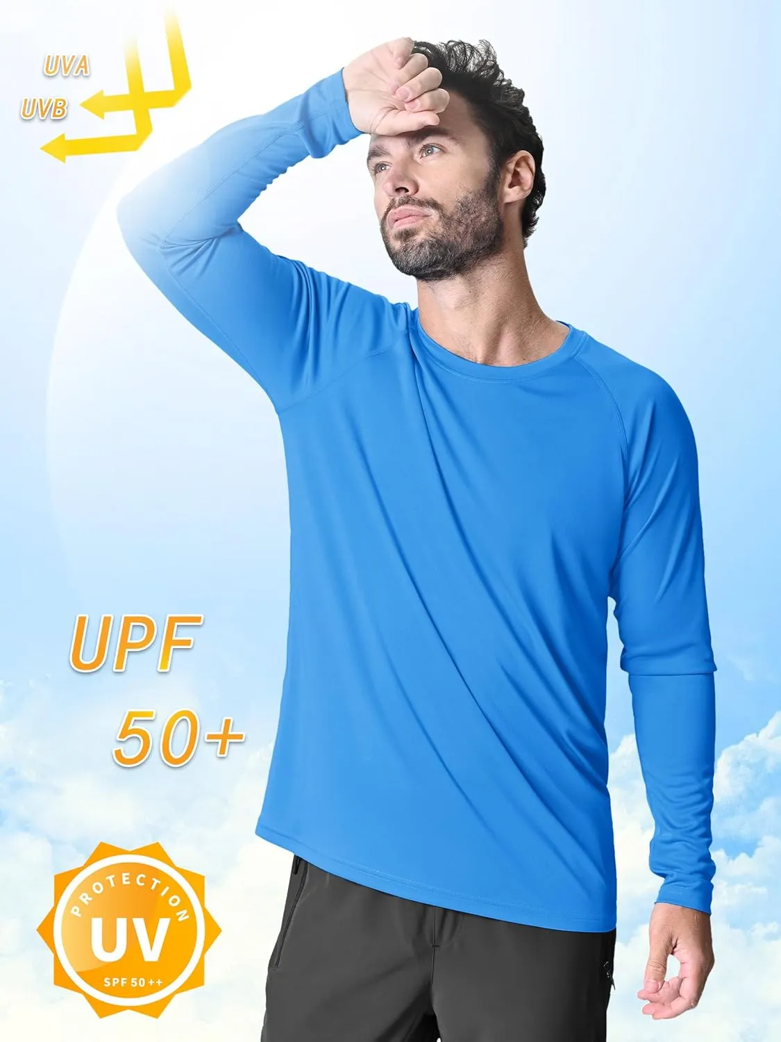 KEFITEVD Men's UV Sun Protection UPF 50  Shirts Long Sleeve Rash Guard Workout Quick Dry Shirt for Hiking Fishing Swimming