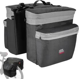 KEMIMOTO Bike Bag Panniers with Rain Cover, 34L Waterproof Bicycle Saddle Bag for Rear Rack Mountain Biking Bags Storage, Ebike Accessories for Commuter Grocery Shopping Travel Carrier, Grey