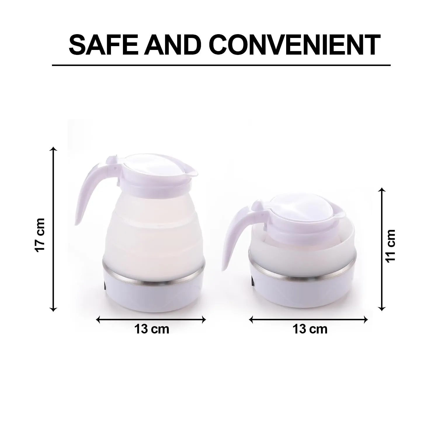 Kuber Industries Foldable Electric Kettle 600 ML | Silicone Body With 304-Stainless Steel Base | Leak Proof Design | Multipurpose Portable Electric Kettle for Travel, Office & Home | 600W | White