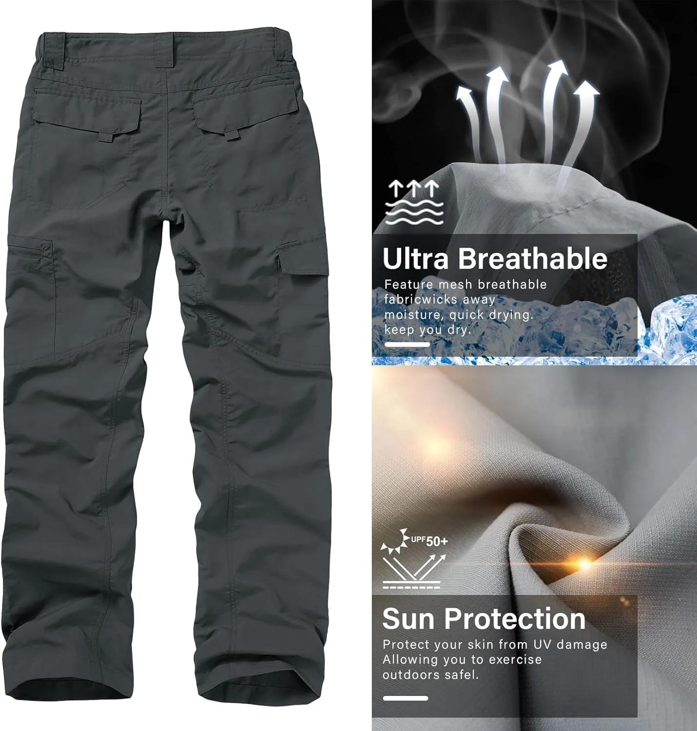 Mens Hiking Pants Quick Dry UPF 50 Travel Fishing Safari Cargo Pants Boy Scout Pants