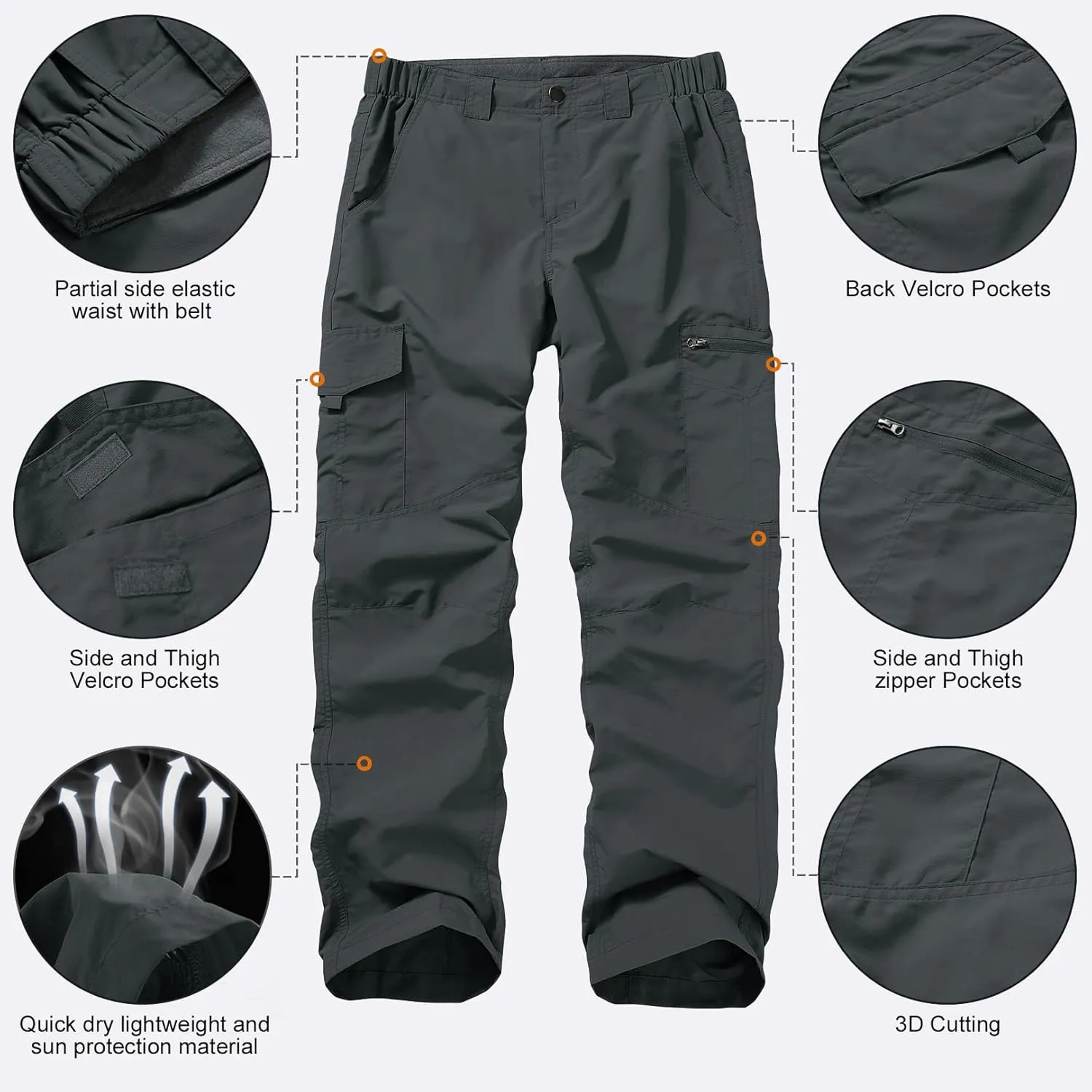 Mens Hiking Pants Quick Dry UPF 50 Travel Fishing Safari Cargo Pants Boy Scout Pants