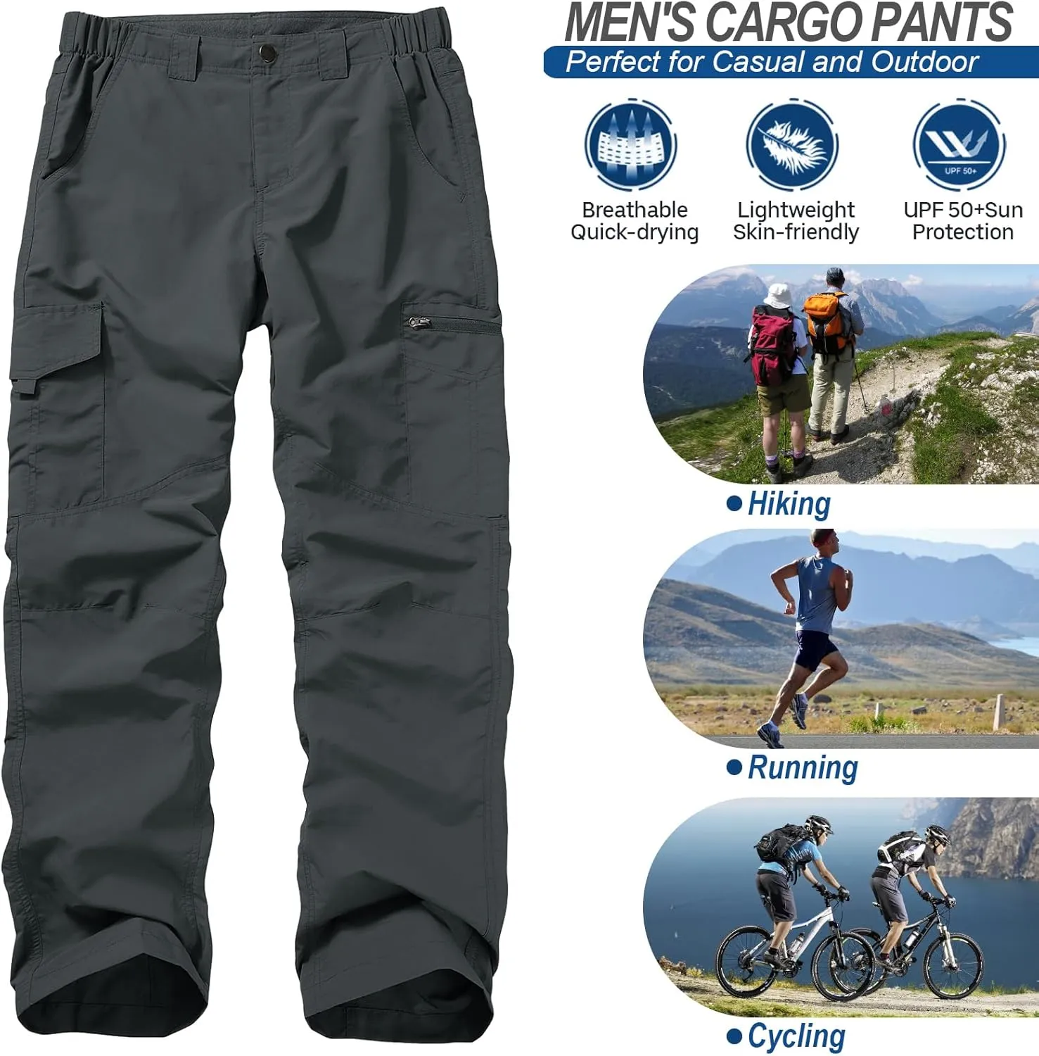 Mens Hiking Pants Quick Dry UPF 50 Travel Fishing Safari Cargo Pants Boy Scout Pants
