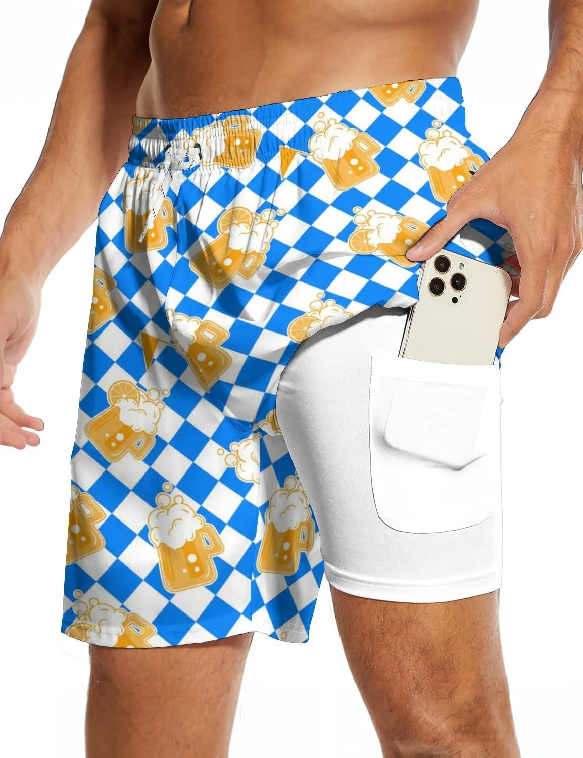 Men's Swim Trunk Retro 80s 90s Board Shorts with Mesh Lining Quick Dry Summer Swim Shorts