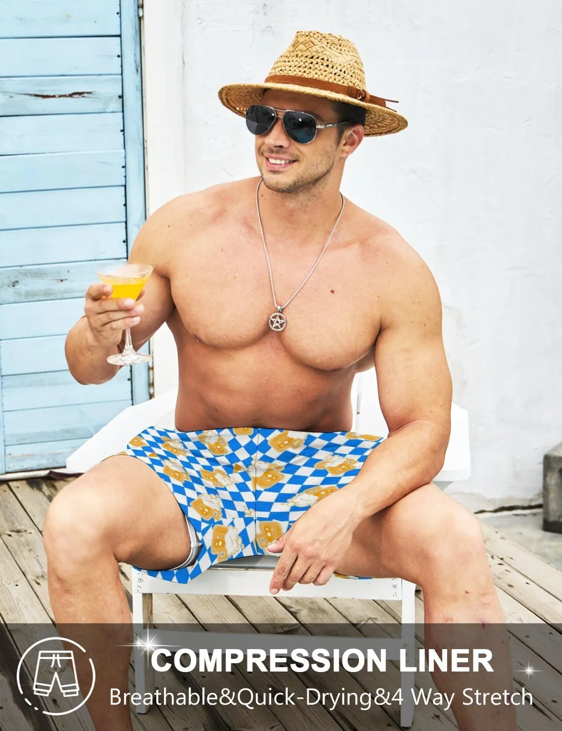 Men's Swim Trunk Retro 80s 90s Board Shorts with Mesh Lining Quick Dry Summer Swim Shorts