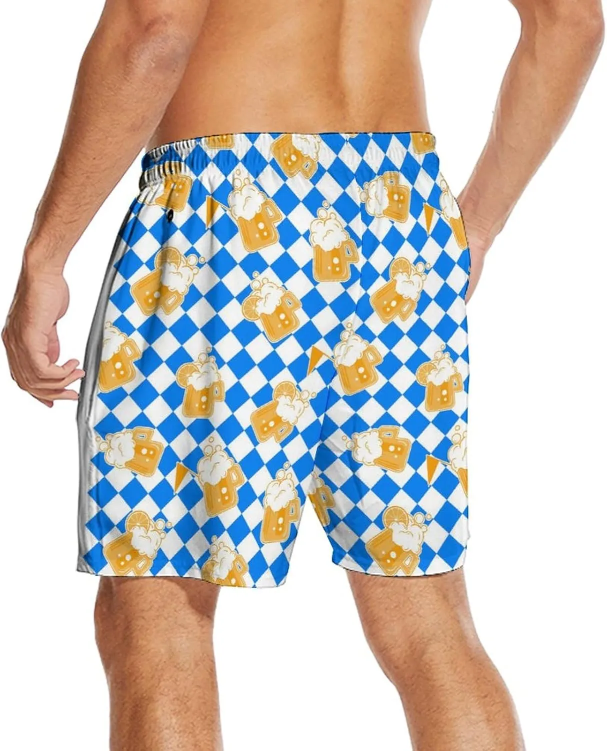 Men's Swim Trunk Retro 80s 90s Board Shorts with Mesh Lining Quick Dry Summer Swim Shorts