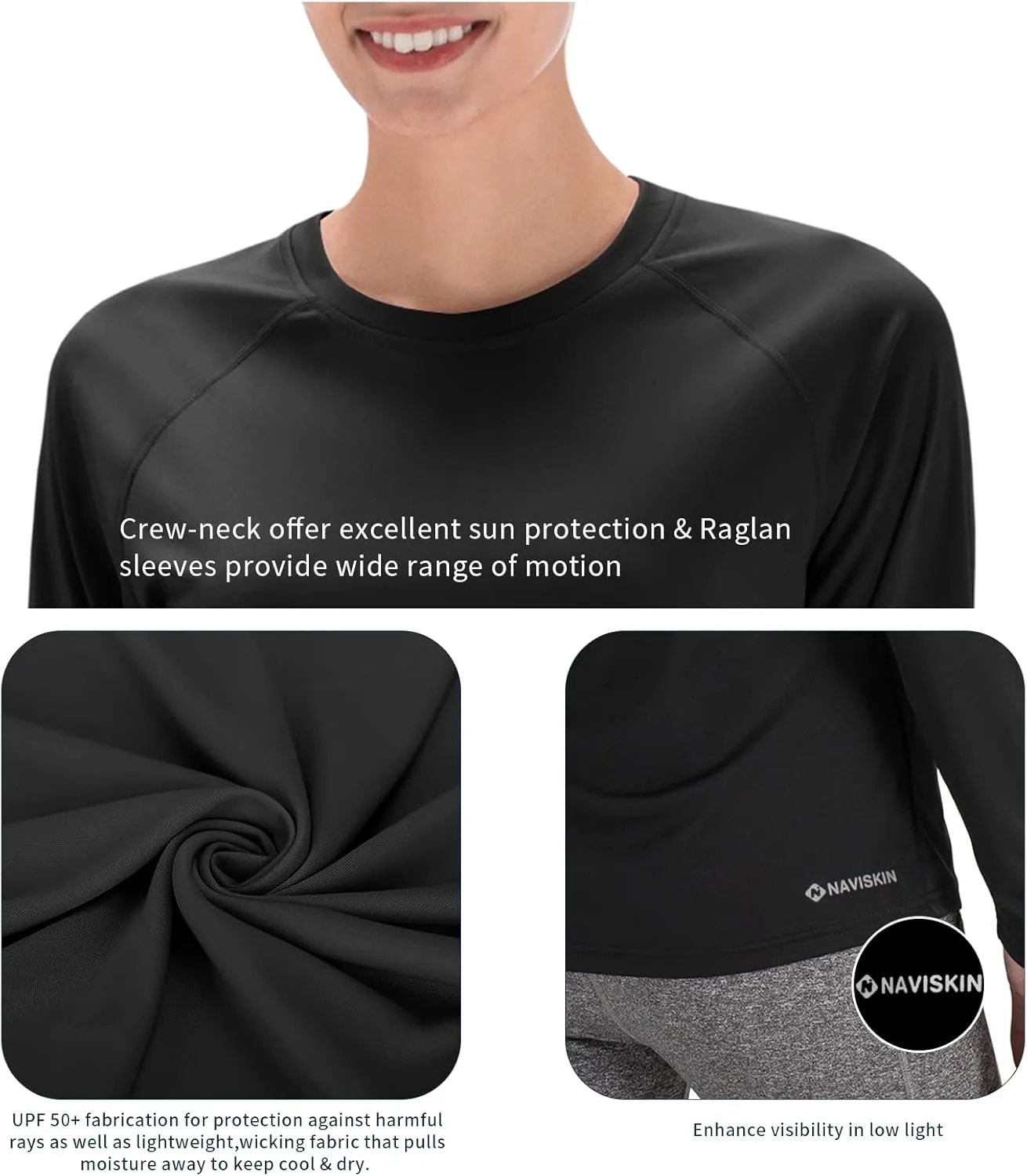 NAVISKIN Women's UPF 50  Sun Protection Long Sleeve Shirts Rash Guard Shirts Quick Dry Lightweight Hiking Shirts