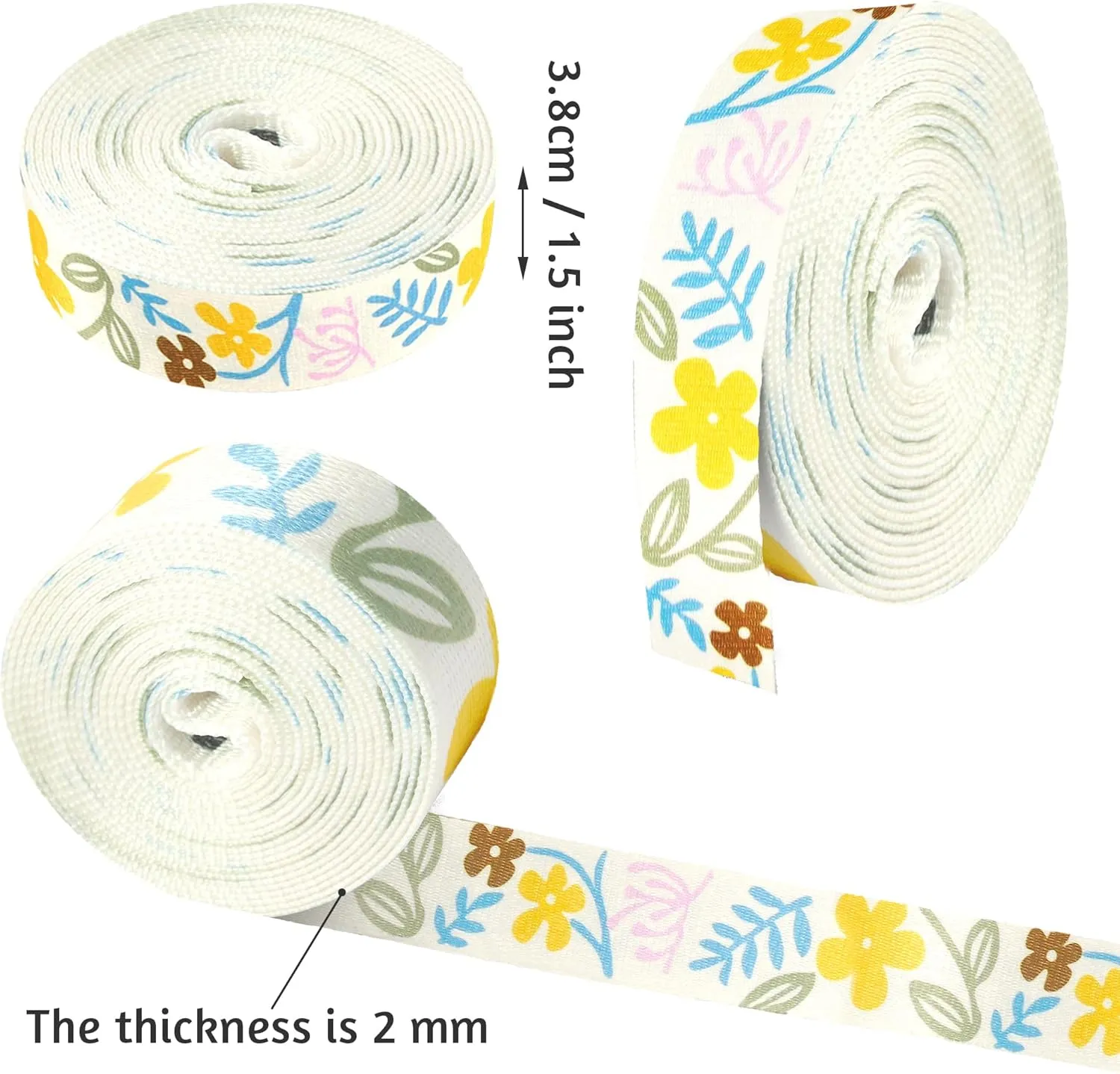 Nylon Webbing Straps, Multicolor, 1.5 Inch x 118.11 Inch, Compatible with Car, Truck, Van, RV, For Seatbelts, Bags, Backpacks, Luggage