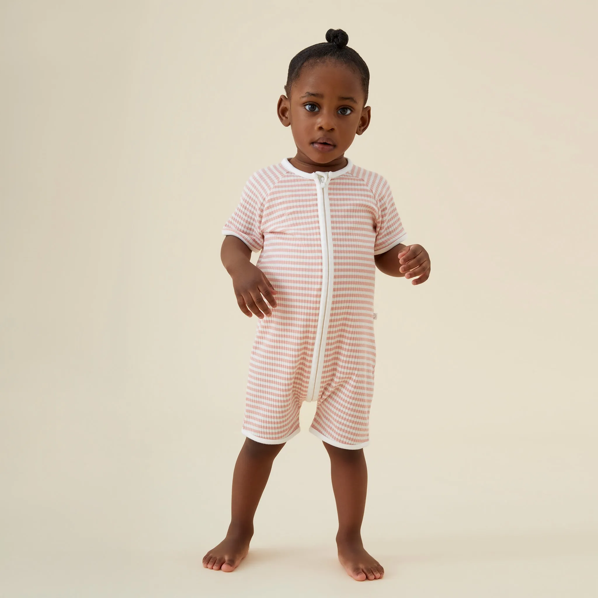 Pink Stripe Ribbed Zip Summer Sleepsuit