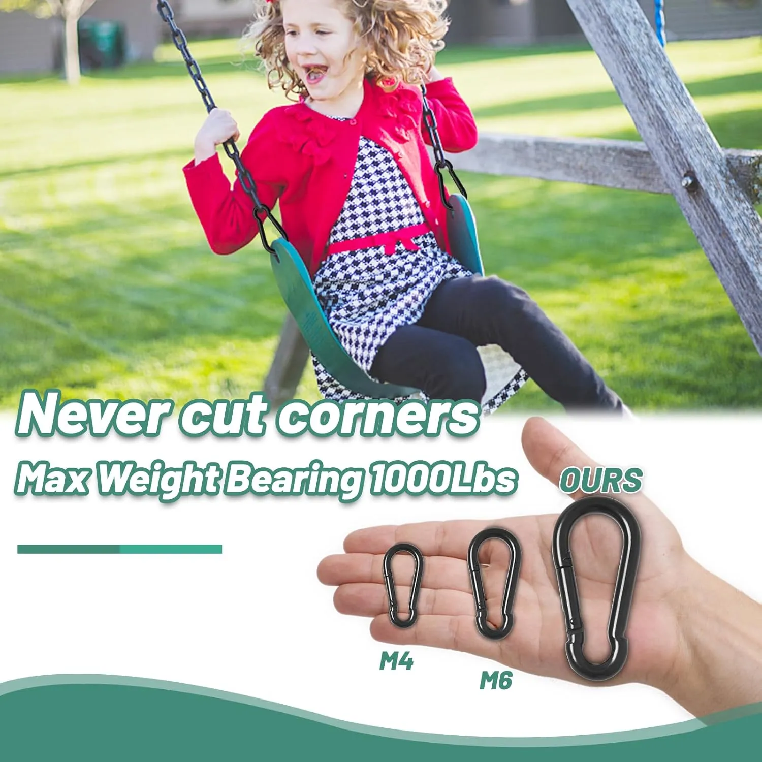 Pixel Panda 3.1&4 Inch Heavy Duty Carabiner Clips Load 1000lbs, 2&4&8Pack Large Snap Hooks for Gym, Outdoor, Swing, Hammock