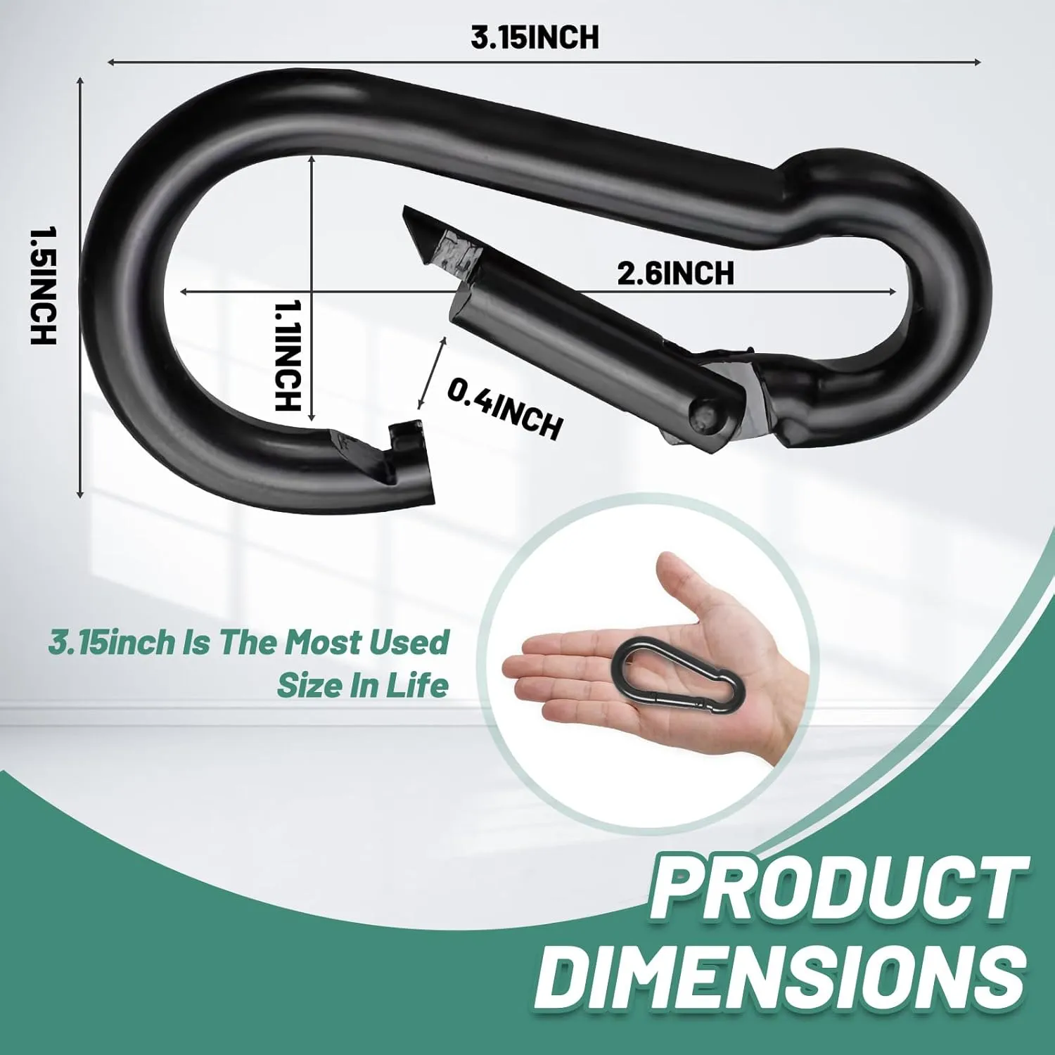 Pixel Panda 3.1&4 Inch Heavy Duty Carabiner Clips Load 1000lbs, 2&4&8Pack Large Snap Hooks for Gym, Outdoor, Swing, Hammock