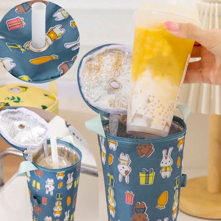 Portable Milk Tea Tote Bag Heat Preservation Eco-friendly Handbag Carrying Insulated Cup Cover, Style: Bunny