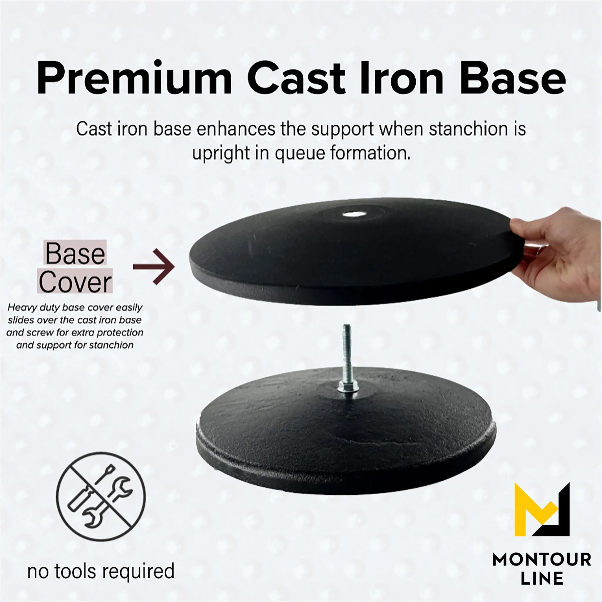 Retractable Belt Barrier Stanchion, Red Post, Cast Iron Base, 13 Ft. Belt - Montour Line MSI630