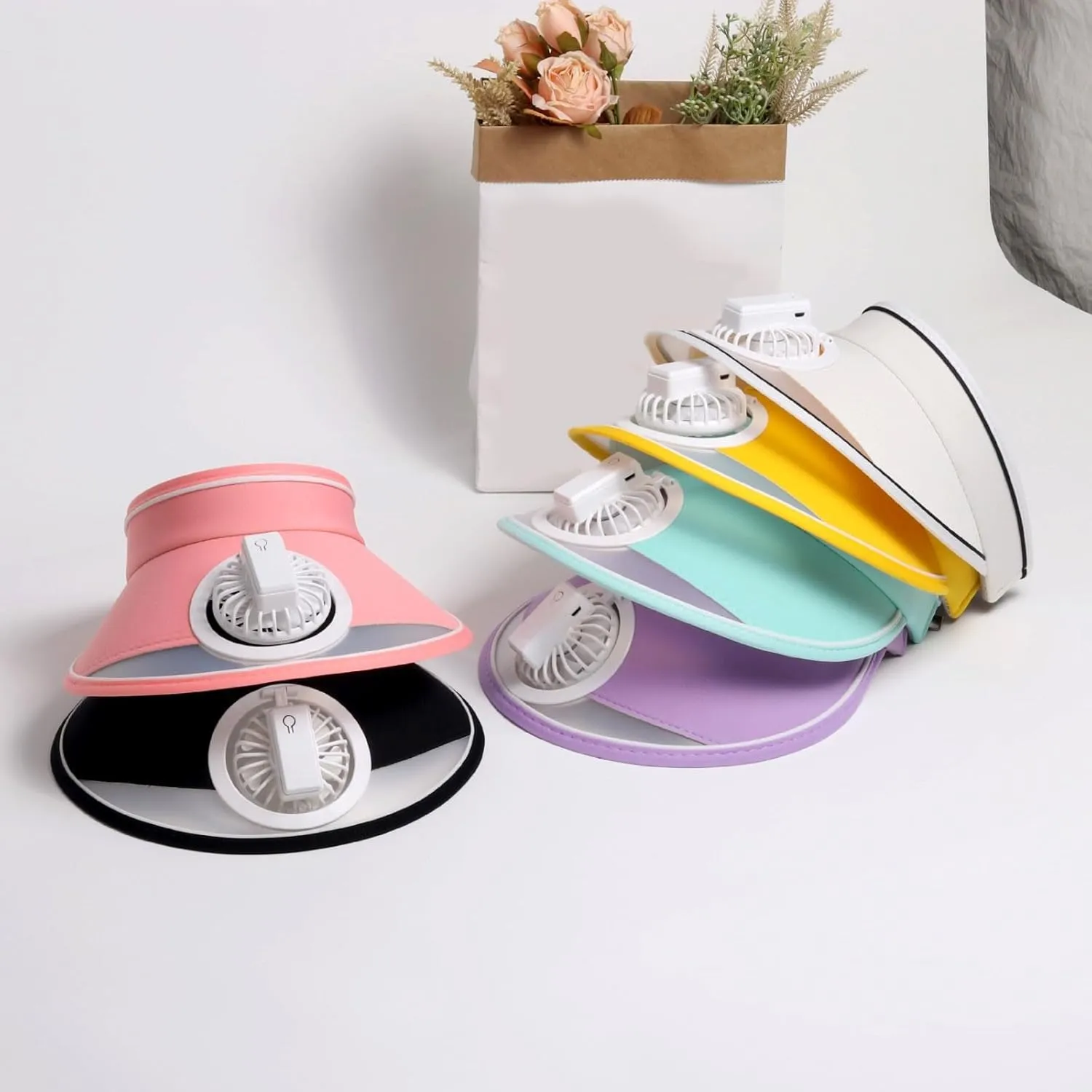 Sun Visor Hat with Fan, USB Charging Fan Visor Hat - 3 Speeds, Large Area Sun Protection, Cooling Fan Hats for Adult Kids