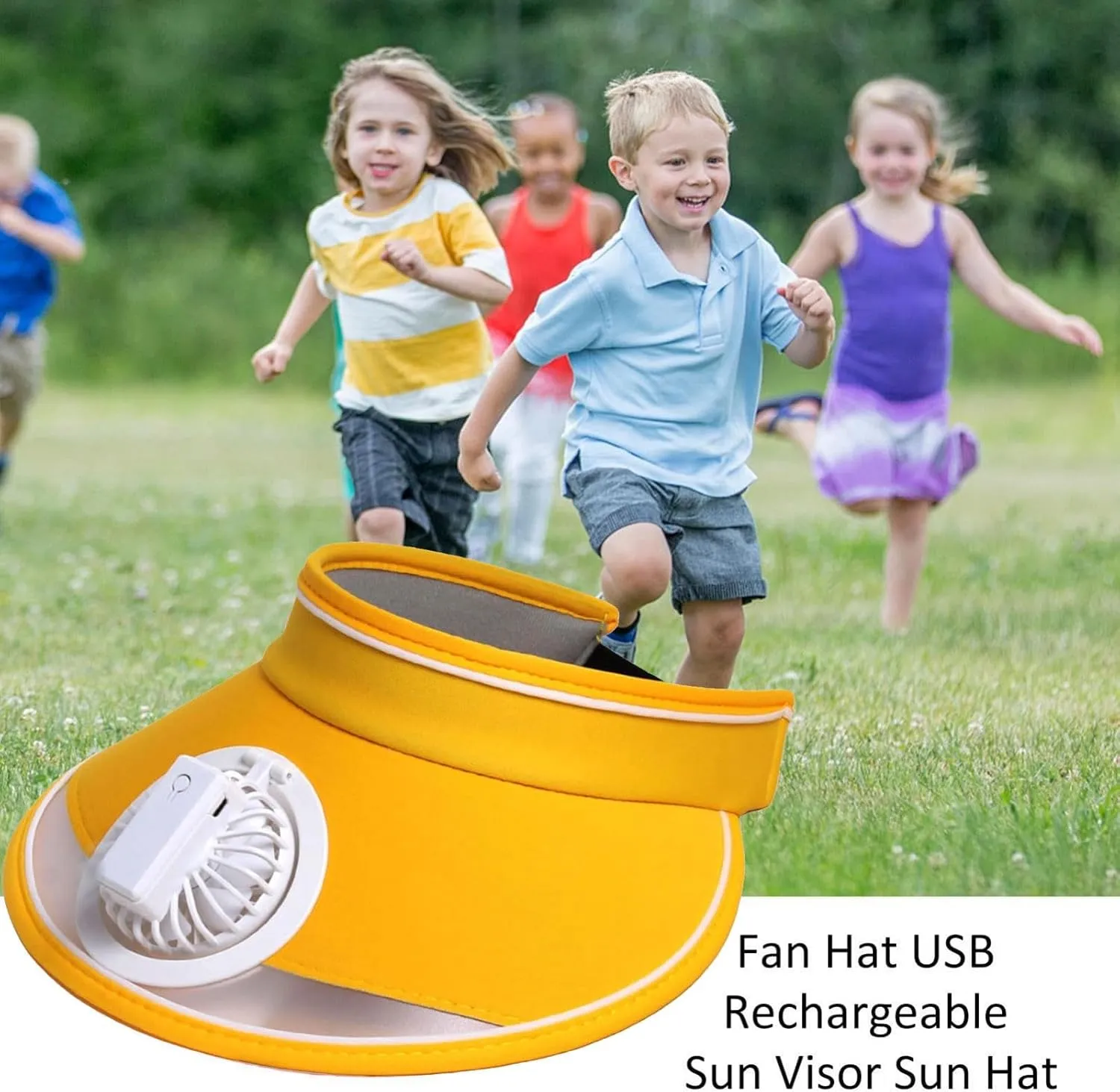Sun Visor Hat with Fan, USB Charging Fan Visor Hat - 3 Speeds, Large Area Sun Protection, Cooling Fan Hats for Adult Kids