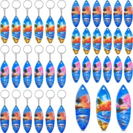 Taiyin 24 Pack Surfboard Keychains PVC Surfboard Backpack Keychain with Beach Coconut Tree Patterns for Backpack Purse Luggage Luau Beach and Pool Parties Surf Party Supplies