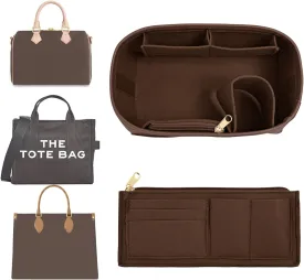 Upgraded Felt Purse Organizer Insert with Zipper Bag for Speedy 25 Neverful PM (Brown, Medium)