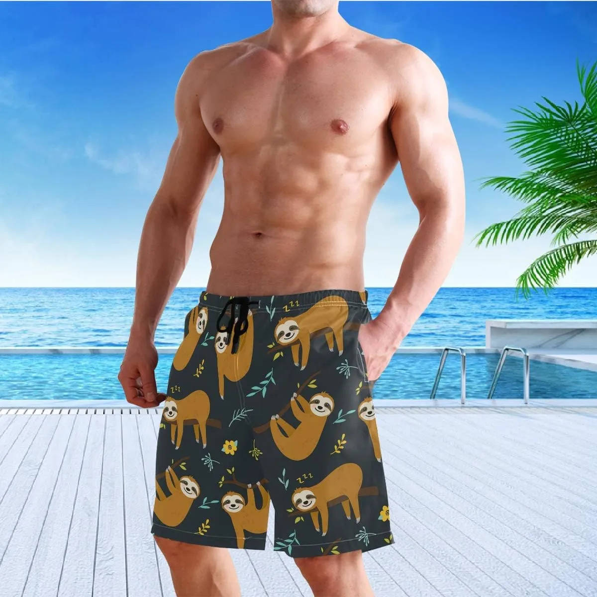 visesunny Hawaiian Men's Summer Beach Shorts Swim Trunks Sports Running Bathing Suits with Mesh Lining