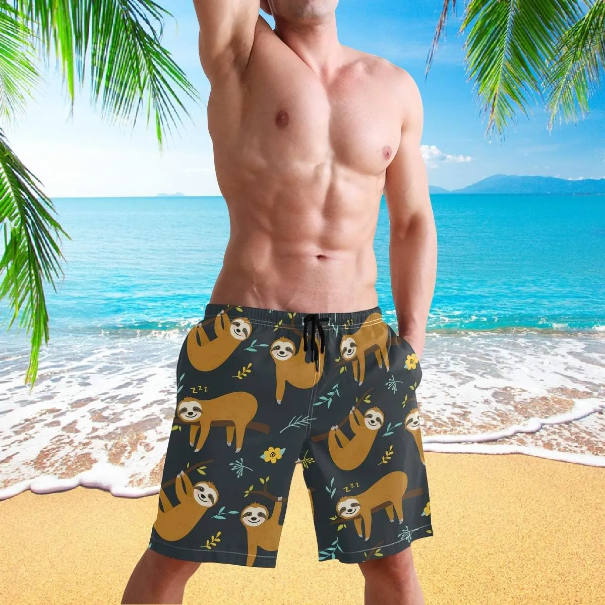 visesunny Hawaiian Men's Summer Beach Shorts Swim Trunks Sports Running Bathing Suits with Mesh Lining