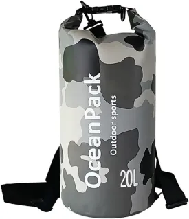 Waterproof Dry Bag 5L/10L/20L for men- PVC Material, Camo Design, Single/Dual Shoulder Straps for Kayaking, Swimming, Beach, Boating & Outdoor Activities (GRAY CAMO, 20L)
