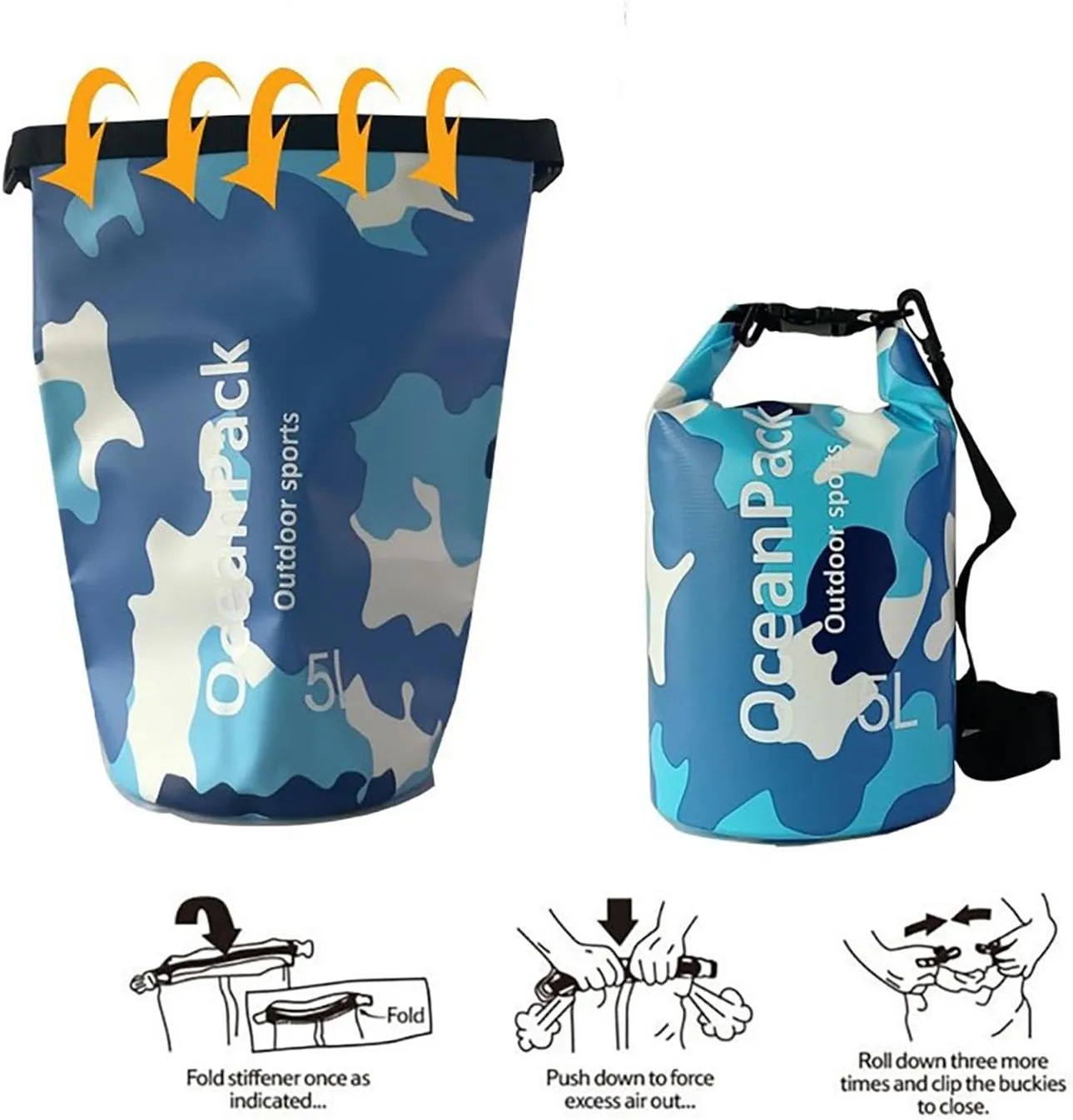 Waterproof Dry Bag 5L/10L/20L for men- PVC Material, Camo Design, Single/Dual Shoulder Straps for Kayaking, Swimming, Beach, Boating & Outdoor Activities (GRAY CAMO, 20L)