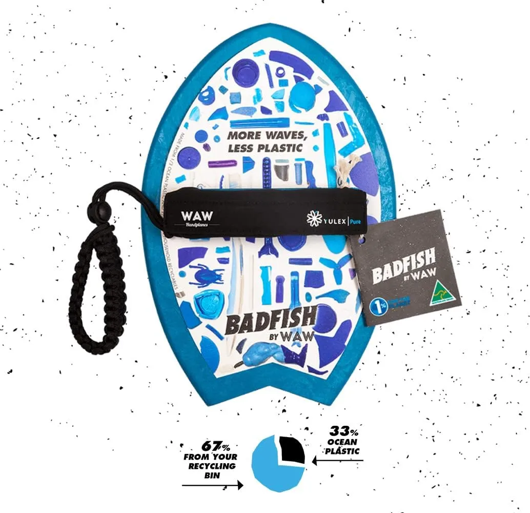 WAW Badfish Bodysurfing Handplane, Handboard, Body Surf Plane, Hand Surfer, Hand Paddle, Recycled Ocean Plastics