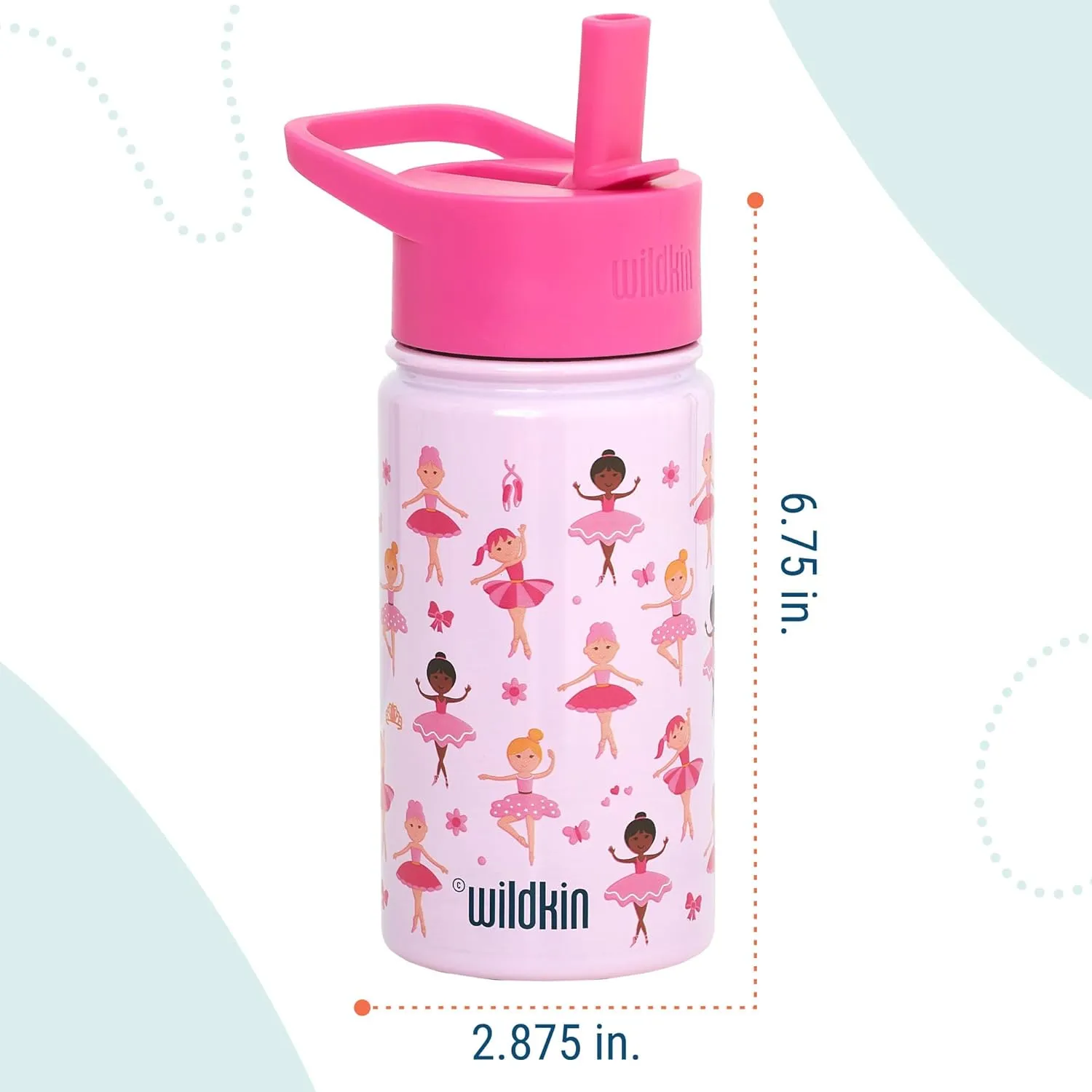 Wildkin Kids 14oz Stainless Steel Water Bottle  BPA-Free, Leakproof, Insulated, Easy-Clean - Ballerina
