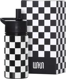 Wildkin Kids 14oz Stainless Steel Water Bottle  BPA-Free, Leakproof, Insulated, Easy-Clean - Black and White Checkered