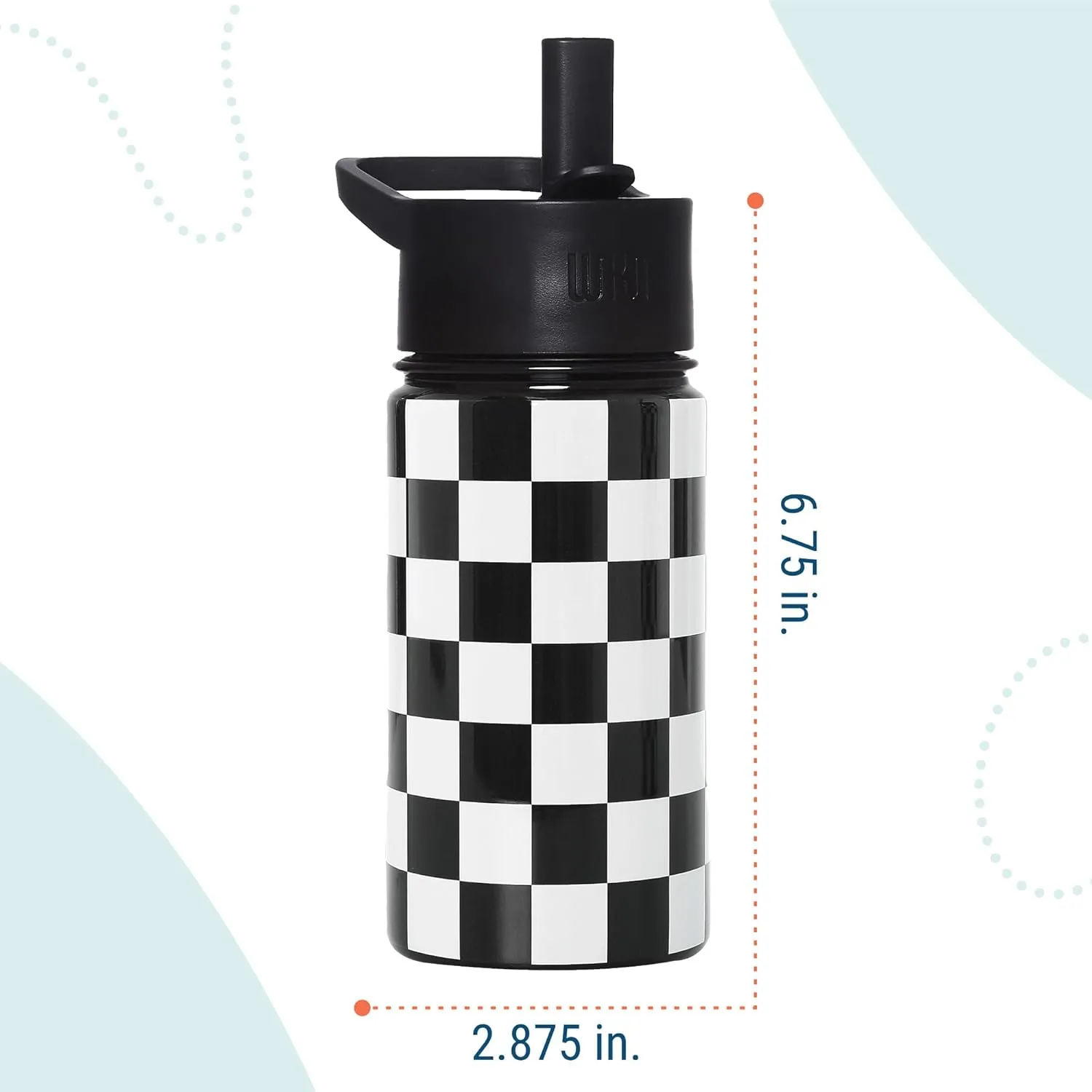 Wildkin Kids 14oz Stainless Steel Water Bottle  BPA-Free, Leakproof, Insulated, Easy-Clean - Black and White Checkered