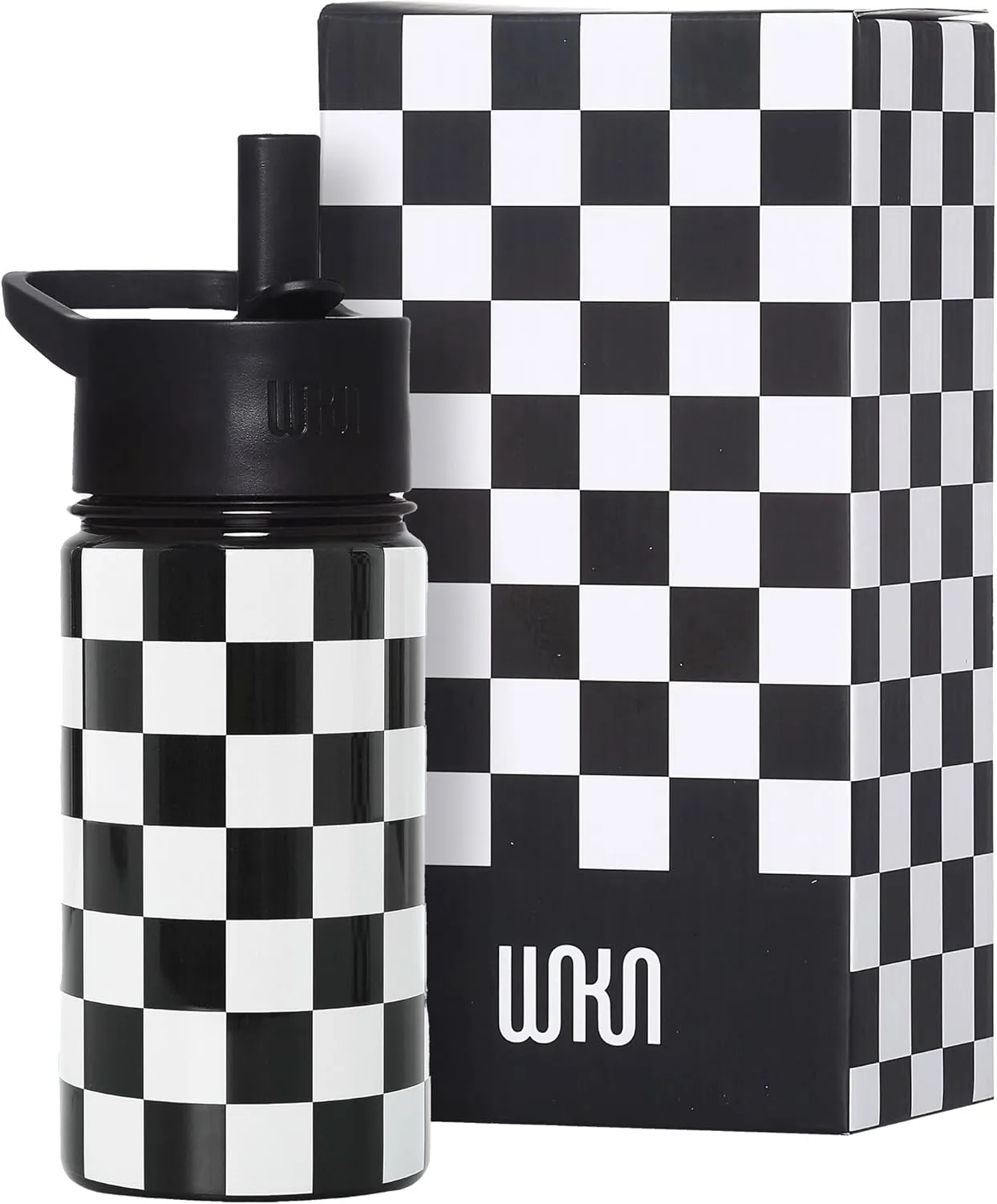 Wildkin Kids 14oz Stainless Steel Water Bottle  BPA-Free, Leakproof, Insulated, Easy-Clean - Black and White Checkered
