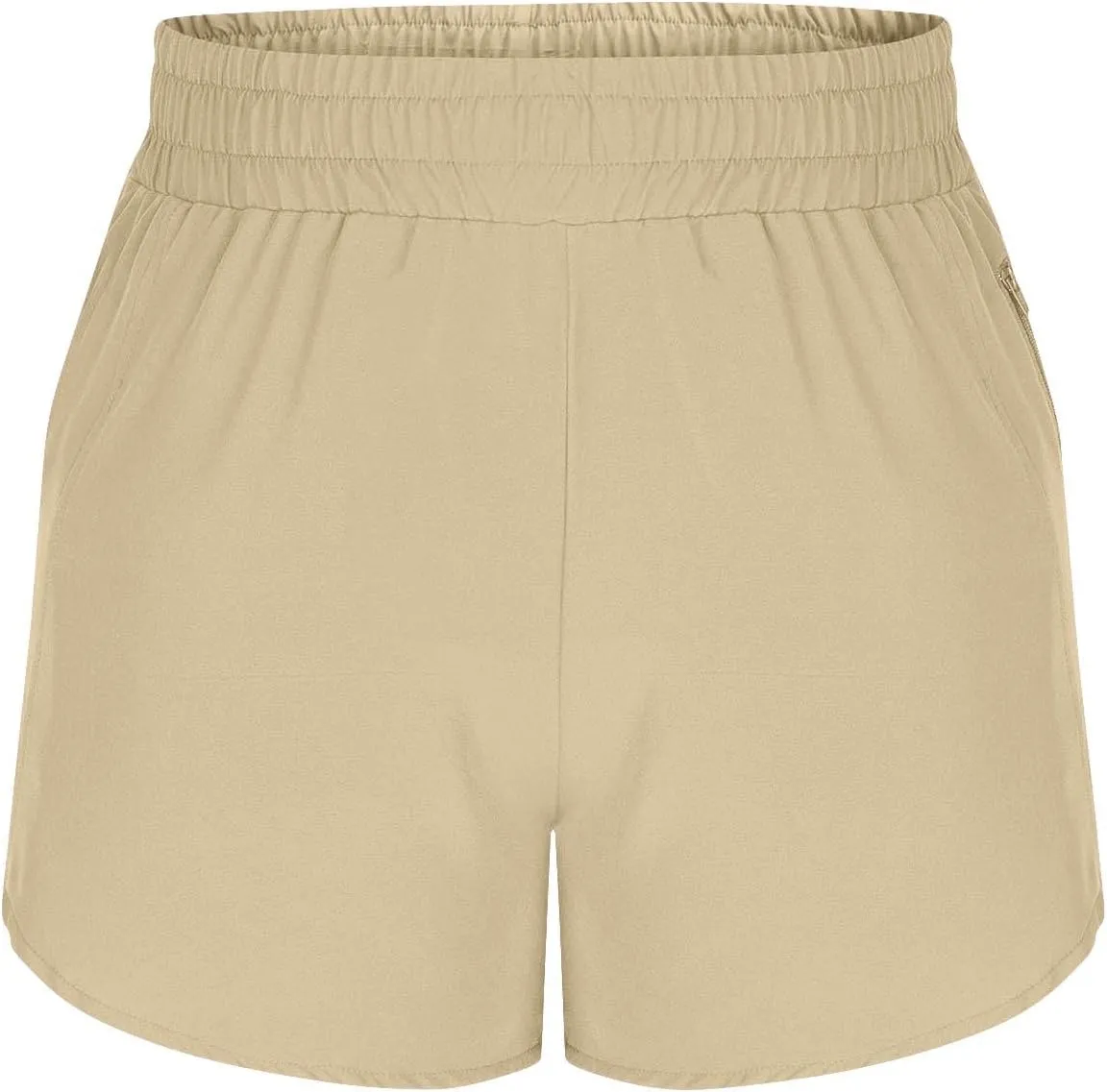 Women's Athletic Shorts High Waisted Running Solid Shorts with Zip Pocket Side Split Short Gym Elastic Workout Pants